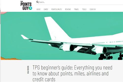 Fragment portalu The Points Guy. Poradnik dla początkujących TPG: Wszystko, co musisz wiedzieć o punktach, milach, liniach lotniczych i kartach kredytowych