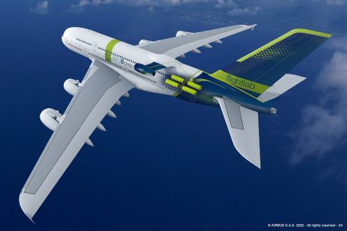 Jako latający demonstrator nowego napędu zostanie użyty A380, wyposażony w zmodyfikowany silnik Passport i zbiorniki na ciekły wodór / Ilustracja: Airbus