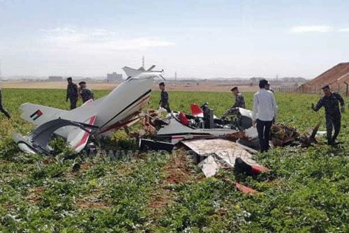 Wrak samolotu szkolno-treningowego Grob G120T, który rozbił się dziś w Jordanii / Zdjęcie: Twitter – royanews