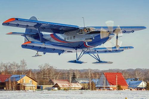 TWS-2MS, zn. rej RF-00145, w pierwszym locie, 16 grudnia 2022, lotnisko Mocziszczie. Samolot został oblatany na nartach / Zdjęcie: Rusawiaprom