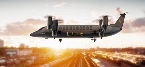A tak LA-44 SkyBus ma startować i lądować. W tych fazach lotu wszystkie śmigła będą wytwarzać ciąg pionowy / Ilustracja: LYTE Aviation