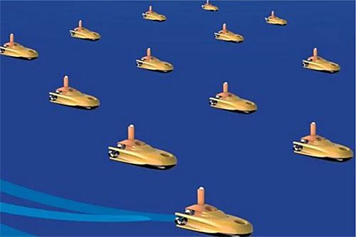 Wizja roju podwodnych bezzałogowców projektowanych w ramach programu Roaming Underwater Munitions / Ilustracja: ArkeOcéans