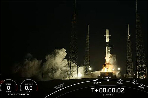 Rakieta nośna Falcon 9 z satelitami Starlink v2 Mini startuje z ośrodka na Cape Canaveral na Florydzie / Zdjęcie: SpaceX