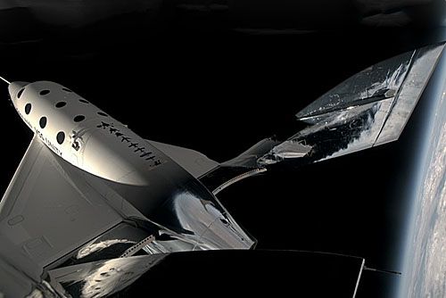 Pojazd suborbitalny SpaceShipTwo VSS Unity w locie na granicy Kosmosu / Zdjęcie: Virgin Galactic