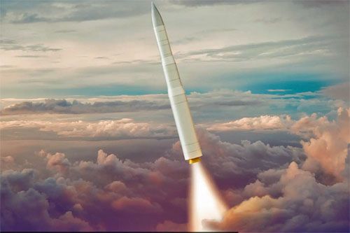 Wizja międzykontynentalnej rakiety balistycznej LGM-35A Sentinel, projektowanej przez Northrop Grummana, do której Lockheed Martin ma opracować pojazd powrotny MK21A / Ilustracja: Northrop Grumman