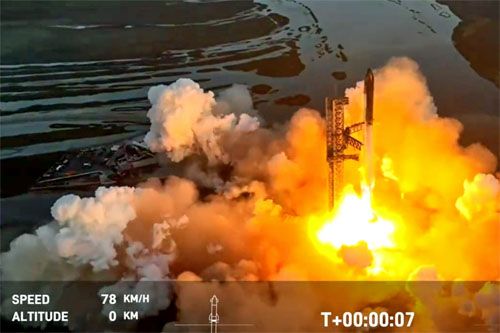Rakieta nośna SpaceX Super Heavy startuje ze statkiem kosmicznym Starship z ośrodka kosmicznego Boca Chico w Teksasie, 18.11.2023, 7:02 czasu lokalnego / Zdjęcie: SpaceX