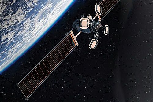 Wizja małego satelity telekomunikacyjnego Ovzon-3 na orbicie geostacjonarnej / Zdjęcie: Ovzon