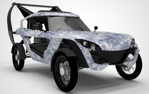 Wóz dostosowany do jazdy terenowej, na rysunku w typowym kamuflażu wojskowym / Rysunki: Vaylon
