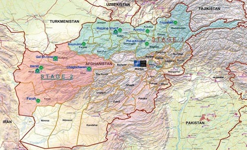 Mapa  Afganistanu - polski batalion manewrowy działał będzie w prowincjach Ghazni,  Paktika i Paktia / Rysunek: ISAF