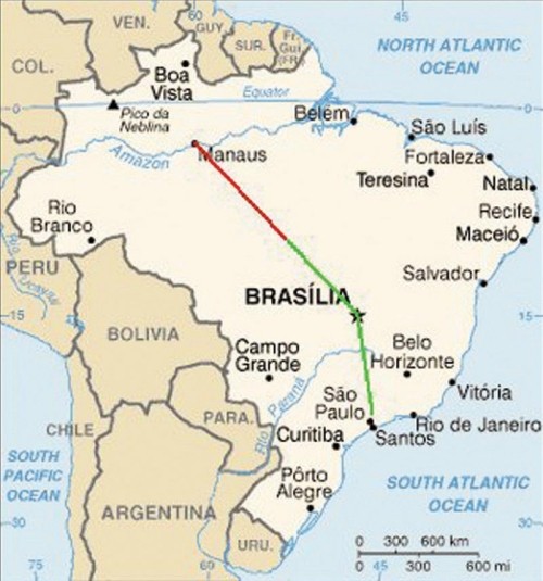 Mapa pokazująca miejsce kolizji i trasy lotu obydwu samolotów / Rysunek: CENIPA 