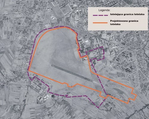 Tak wyglądają obecne i projektowane przez Urząd Miasta Krosna granice lotniska, mające zoptymalizować teren lotniska do zaplanowanych funkcji