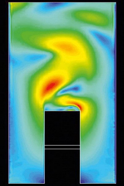 Widmo prądów konwekcyjnych, powstających podczas pożaru wysokiego budynku / Rysunek: Instytut Lotnictwa