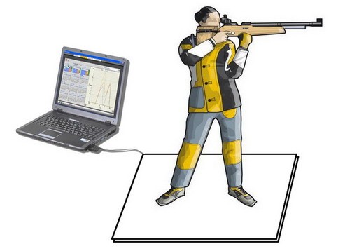 Płyta pomiarowa systemu posturograficznego wraz z komputerem i oprogramowaniem umożliwia stabilności postawy strzelca /Rysunek: Konrad Gdowski