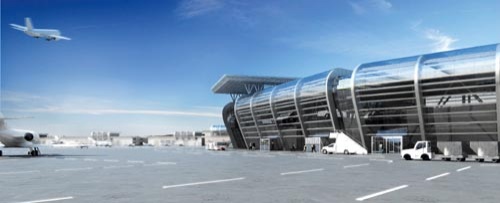 Docelowy terminal radomskiego lotniska widziany od strony płyty lotniska / Rysunek: Port Lotniczy Radom
