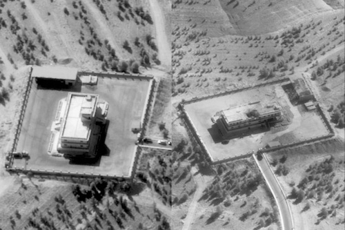 Cel dla F-22A – budynek, w którym mieściło się centrum dowodzenia i kierowania islamistów, przed atakiem i po ataku / Zdjęcie: DoD