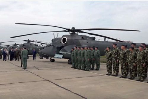 Pierwsza prezentacja śmigłowców uderzeniowych Mi-35M o numerach 35101 do 35104, przeznaczonych dla Serbii, lotnisko zakładów Rostvertol w Rostowie nad Donem, sierpień 2019 / Zdjęcie: Rostvertol
