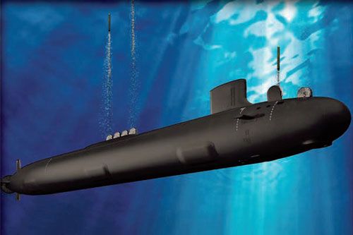 Wizja atomowego okrętu podwodnego typu Virginia Block V wyposażonego w wyrzutnie 40 pocisków samosterujących Tomahawk / Ilustracja: US Navy