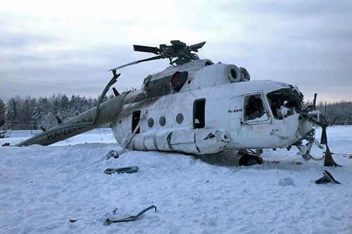 Śmigłowiec Mi-8AMT, który rozbił się podczas startu z Bajkitu w Kraju Krasnojarskim / Zdjęcie: MCzS FR