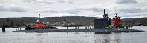 Atomowy okręt podwodny USS Colorado po powrocie do Naval Submarine Base New London w Groton w stanie Connecticut, 20 lutego 2020 / Zdjęcie: US Navy – Seaman Jimmy Ivy III