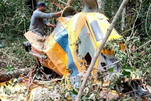 Wrak samolotu rolniczego Embraer Ipanema, który rozbił się w rezerwacie w pobliżu osady Piratininga w Brazylii / Zdjęcie: Twitter