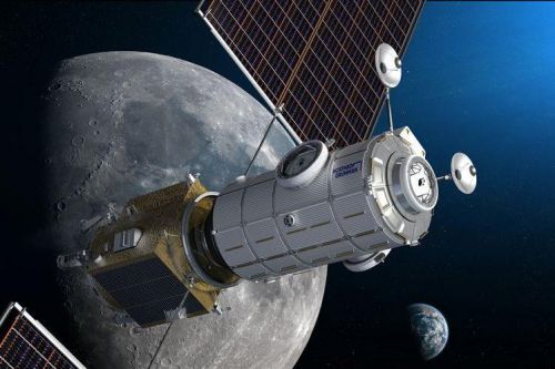 Wizualizacja modułu mieszkalnego i logistycznego (HALO) i elementu zasilającego (PPE) stacji orbitalnej Lunar Gateway / Ilustracja: Northrop Grumman
