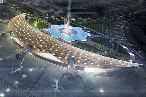 Wizja nowego kompleksu terminali pasażerskich w zachodniej części Portu Lotniczego Grozny (Północny), których budowa ma się wkrótce rozpocząć / Ilustracja: aviation21