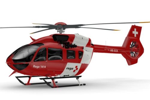Wizualizacja śmigłowca H145 z pięciołopatowym wirnikiem nośnym w barwach szwajcarskiej służby ratownictwa medycznego Rega / Ilustracja: Airbus Helicopters