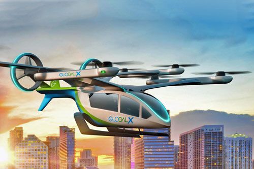 Samolot eVTOL Eve w barwach Global Crossing Airlines / Ilustracja: Eve Urban Air Mobility