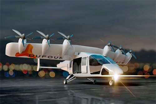 Hybrydowy samolot eVTOL Aero 3 ma przewozić 8 osób na odległość tysiąca km / Ilustracja: Dufour Aerospace
