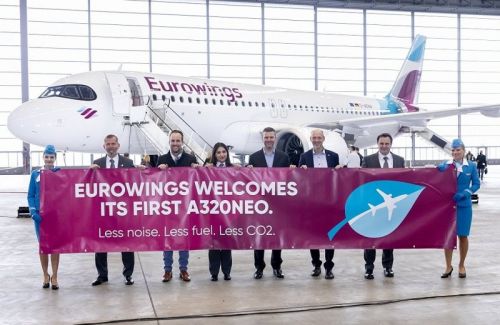 Pierwszy A320neo przeznaczony dla Eurowings w macierzystej bazie w Dusseldorfie. Od wielu lat niemieckie linie użytkują wyłącznie Airbusy – obecnie mają 75 samolotów rodziny A320 / Zdjęcie: Eurowings