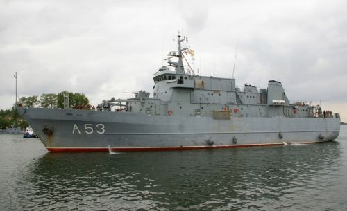 Okrętem flagowym SNMCMG-1 jest łotewski niszczyciel min z funkcją okrętu wsparcia i dowodzenia LVSN Virsaitis (A53) / Zdjęcie: Maciej Hypś