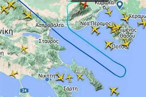 Trasa ostatniej fazy lotu ukraińskiego samolotu An-12, który rozbił się niedaleko lotniska Kawala w Grecji / Ilustracja: EPT News