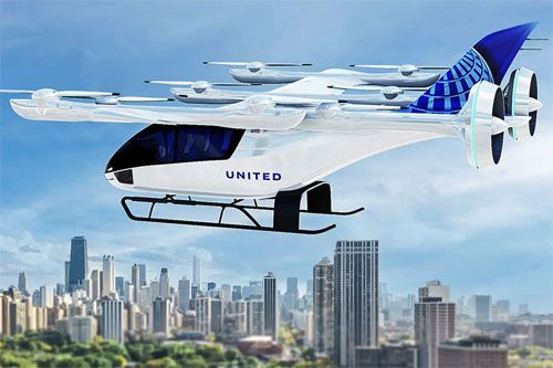 Wizja samolotu eVTOL Eve w barwach United Airlines / Ilustracja: United Airlines