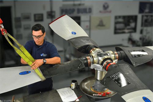 Prace w czasie przeglądu i remontu śmigła Hamilton Standard 54H60 z samolotu Lockheed Martin C-130H / Zdjęcie: C&S propeller