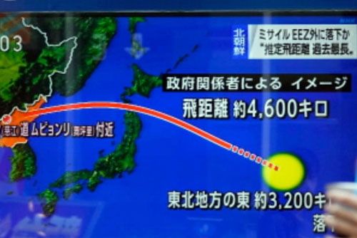 Trasa północnokoreańskiej rakiety balistycznej według mediów japońskich / Ilustracja: Twiteer – THK