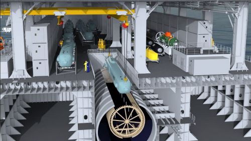 Koncepcja doku z systemem RULARS do obsługi podwodnych pojazdów bezzałogowych / Ilustracje: NASSCO