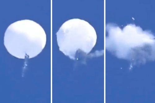Fazy zniszczenia chińskiego balonu po trafieniu przez amerykański pocisk AIM-9X wystrzelony z myśliwca F-22 / Zdjęcie: US Navy