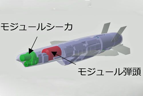 Projektowany przez Kawasaki Heavy Industries pocisk do obrony wysp. Formalnie to pocisk przeciwokrętowy, ale będzie też wykorzystywany do atakowania celów lądowych. Ma on powstać do końca roku podatkowego 2027 / Ilustracja: MO Japonii