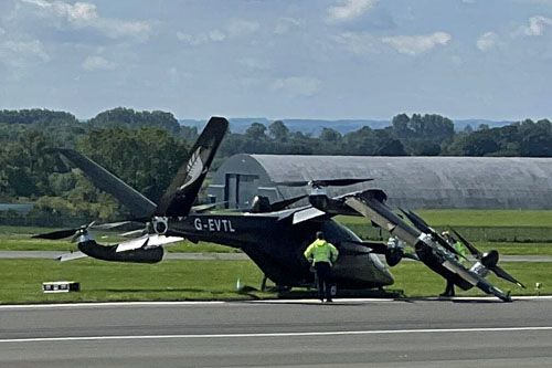 Prototyp samolotu eVTOL Vertical Aerospace VX4 zn. rej. G-EVTL, który rozbił się podczas testów w locie bez uwięzi na lotnisku Cotswold w Wielkiej Brytanii / Zdjęcie: Twitter (X)