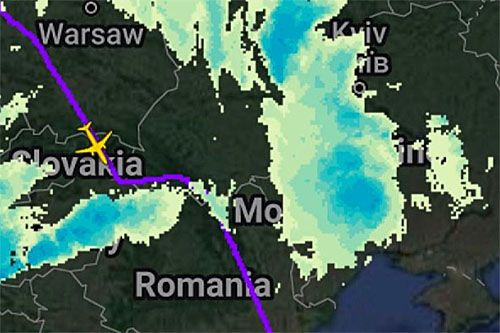 Trasa lotu samolotu A320 tureckich linii BBN, który 25 lipca 2023 wleciał w przestrzeń powietrzną Ukrainy / Ilustracja: via NRK
