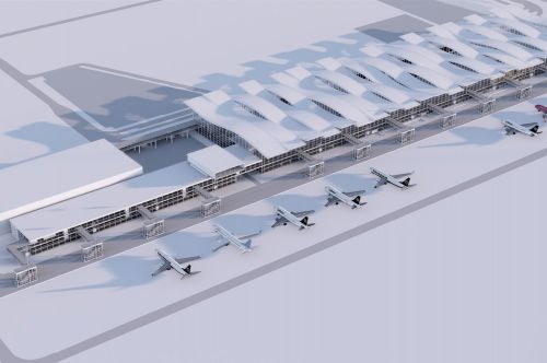 Wizualizacja terminala pasażerskiego we Wrocławiu po zakończeniu rozbudowy / Ilustracja: Port lotniczy Wrocław 