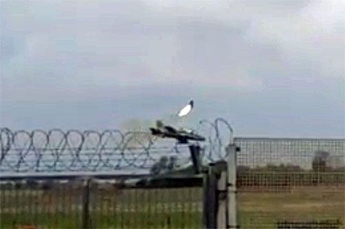 Moment katapultowania się pilota samolotu MB.339, który za chwilę się rozbije, jeszcze na terenie lotniska, i stanie w płomieniach