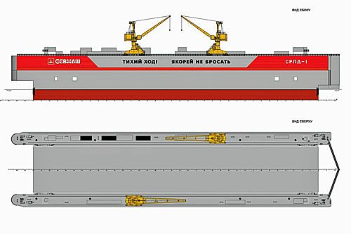 Projekt pływającego doku budowanego przez stocznię Siewmasz do przemieszczania nowych atomowych okrętów podwodnych / Ilustracja: Siewmasz