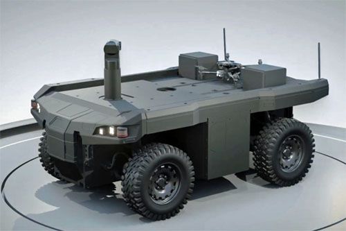 Bezzałogowy pojazd lądowy z napędem 4x4 Taurus wyposażony w wielowirnikowy bsl DrN-15 / Ilustracja: ST Engineering