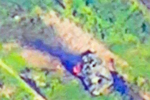 Płonący ukraiński Abrams, trafiony dwoma rosyjskimi pociskami / Zdjęcie: kadr z filmu opublikowanego na kanale Telegram