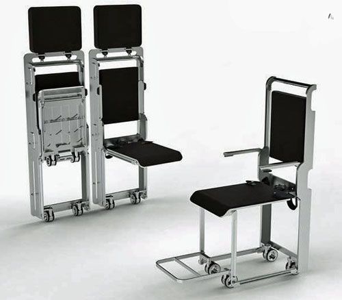 Jump Seat Duo, zaproponowany przez J&C Aero, może służyć zarówno jako siedzenie dla stewardów podczas startu i lądowania, jak i pokładowy wózek inwalidzki dla pasażerów o ograniczonej sprawności ruchowej Ilustracja: J&C Aero