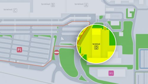 Pasażerski terminal D został uruchomiony w budynku, w którym kiedyś funkcjonował pierwszy terminal towarowy pyrzowickiego lotniska / Ilustracja: MPL Katowice 