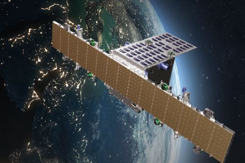 Wizualizacja pierwszego polskiego satelity do radarowego obrazowania przestrzennego ziemi. Jego antena fazowana ma mieć wymiary 3 m x 0,4 m / Ilustracja: Eycore