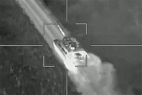 Ukraiński Leopard 1A5 w celowniku rosyjskiego bbsl Łanciet / Zdjęcie: kadr z filmu MO FR