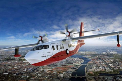 Wizja latającej amfibii Noemi, projektowanej przez norweską Elfly Group, w barwach duńskiego Nordic Seaplanes / Ilustracja: Elfly Group
